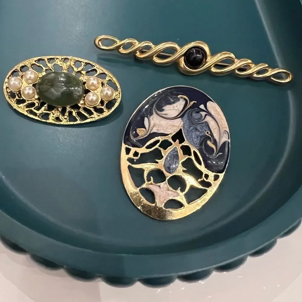 3 Piece Vintage Mixed Era Brooch Lot 1950s-1980s Signed and Unsigned